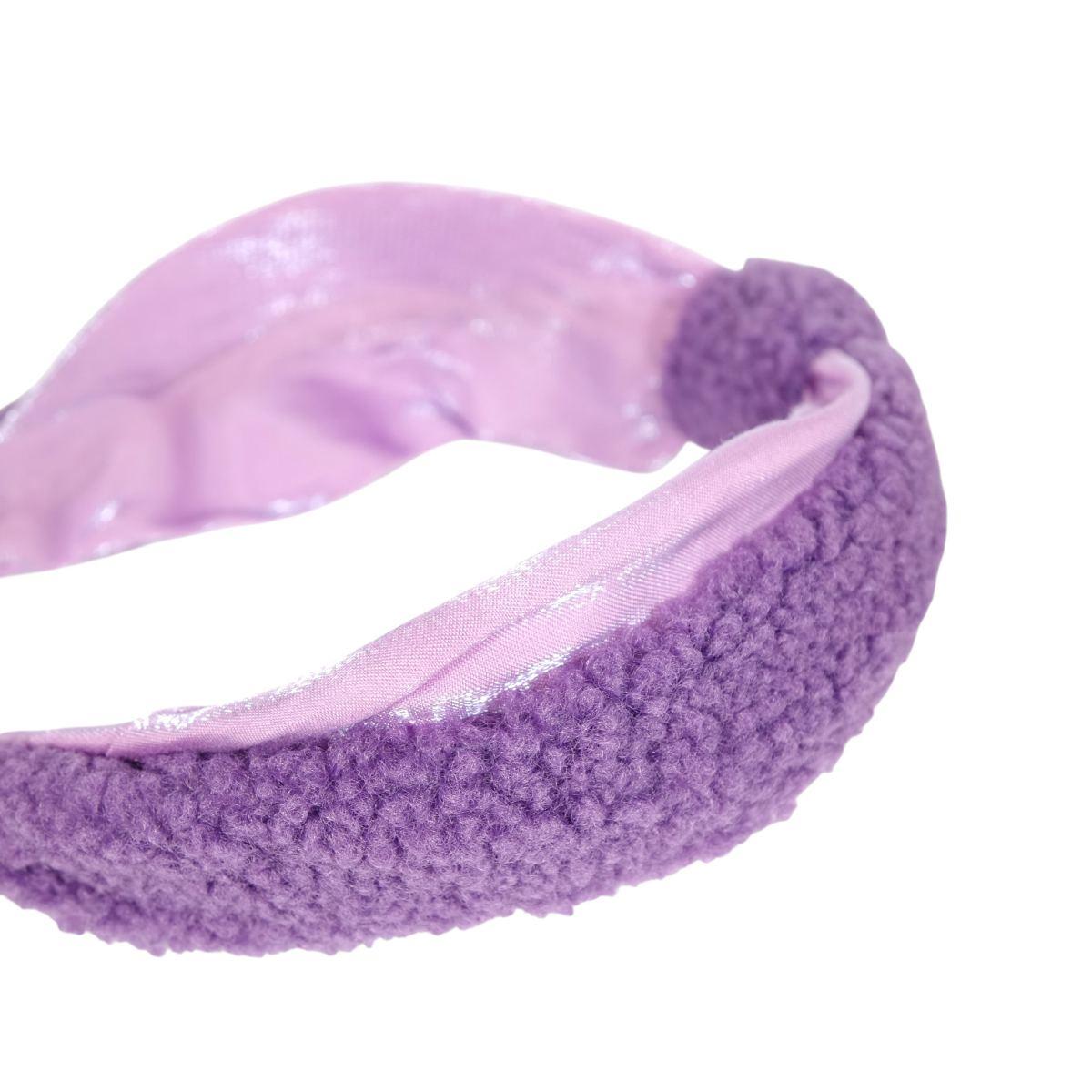 Cerchietto per capelli doppio tessuto teddy e raso iridescente con nodo colori assortiti Lill