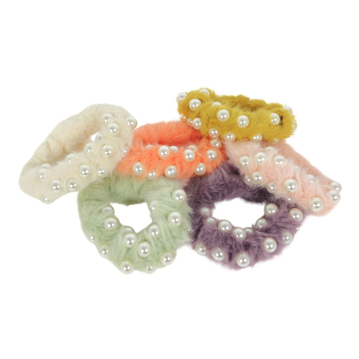 Elastico per capelli pelo tinta unita con perline