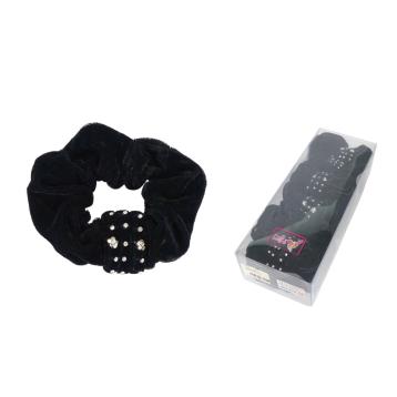 Scranchies per capelli in velluto nero nodo con strass argentati