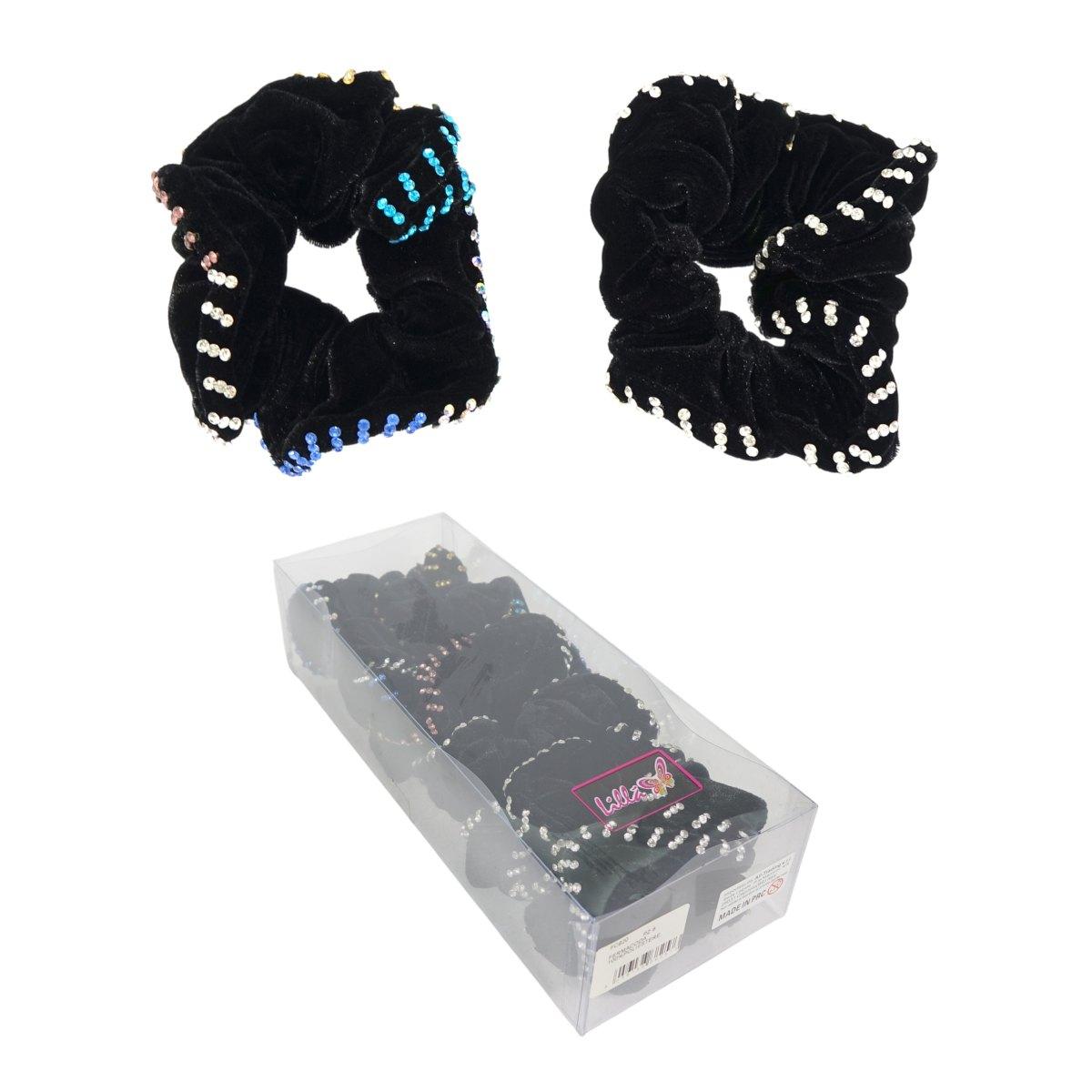 Scrunchies per capelli donna in velluto nero con strass