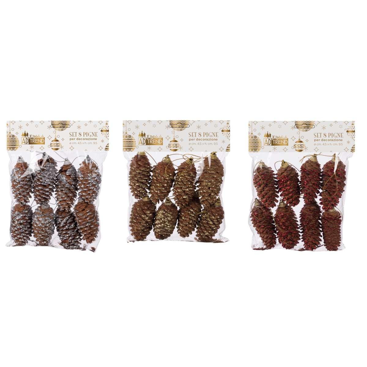 Set 8 pigne per decorazioni natalizie d4,5xh9,5 cm