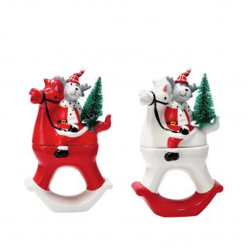 Barattolo natalizio in ceramica modello cavallo con renna 16x8xh25 cm