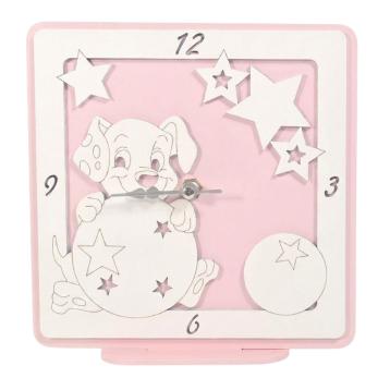 Orologio grande in legno da tavolo cane rosa bimba 17,5x17 cm