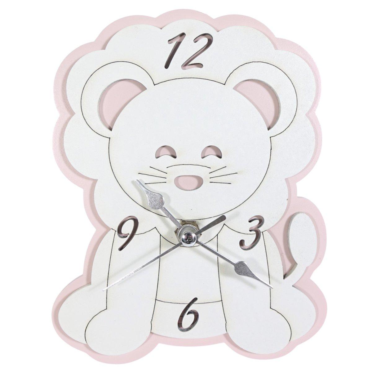 Orologio da tavolo in legno leone rosa bimba 15x12 cm