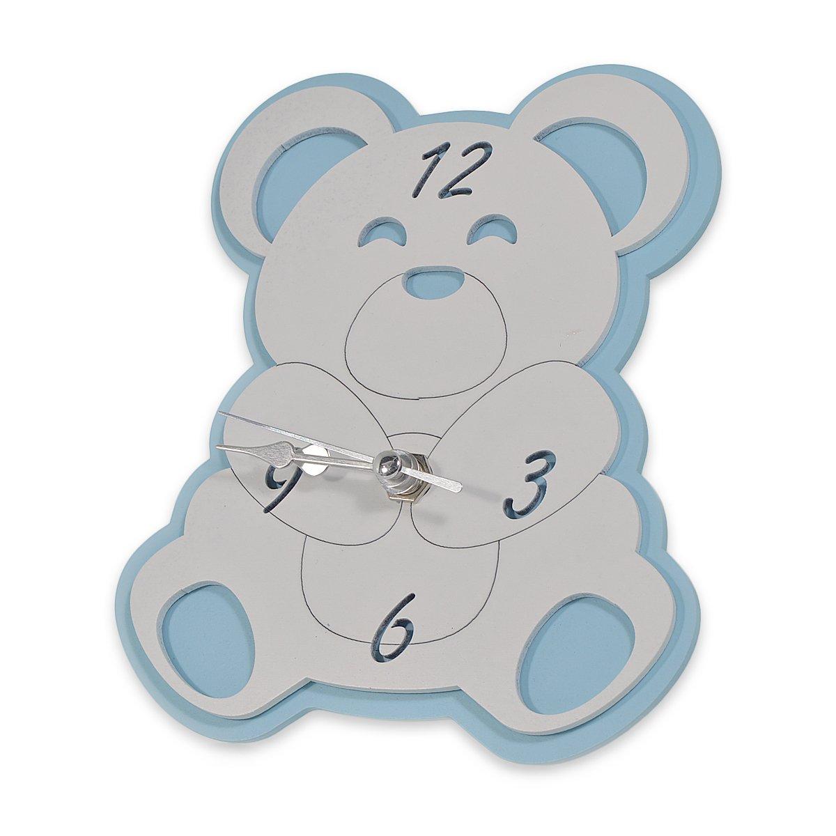 Orologio da tavolo in legno orso azzurro bimbo 15x13 cm