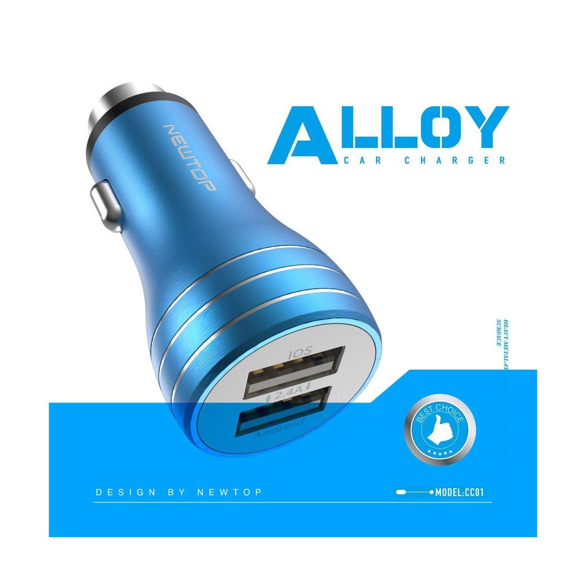 Newtop Newtop CC01 caricabatterie auto alluminio 2.4 A 2 USB con cavo  Lightning NT-27271 8054686272710