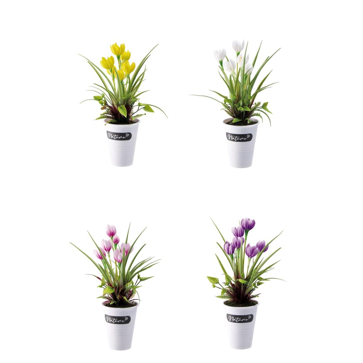 Vaso con crocus 6 fiori per decorazione 14x h. 28 cm