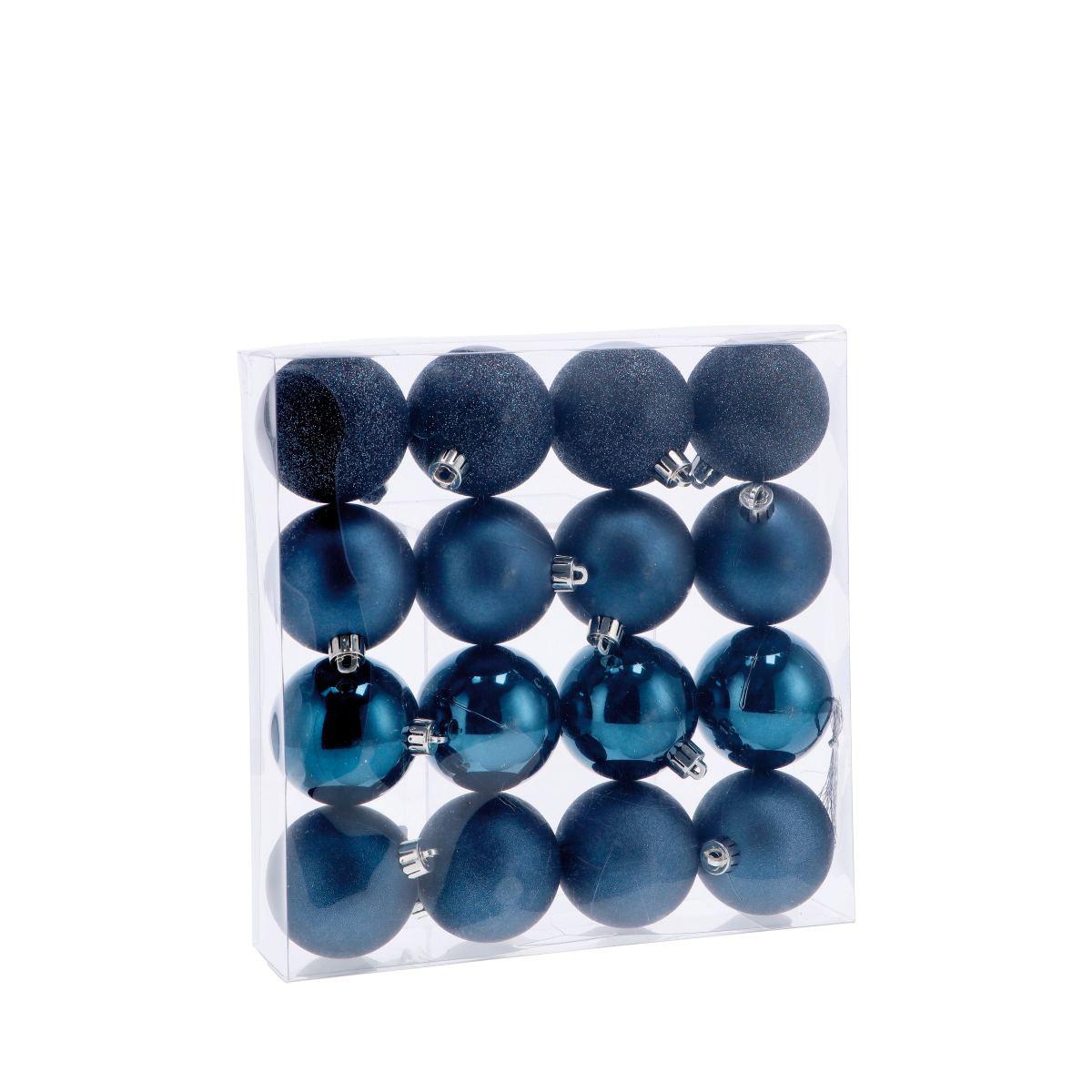 Set 16 palline di Natale blu in plastica d6 cm