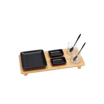 Set 7 accessori finger food con vassoio in bamboo 34 x 16 cm