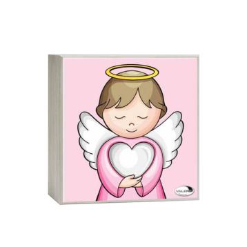 Lampada bimbo 14x14 cm angelo cuore rosa Valenti
