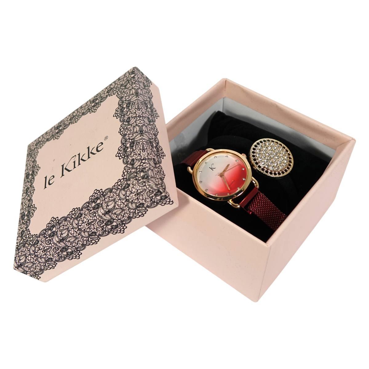 Orologio da polso analogico donna con cinturino in metallo ed elastico fermacoda con brillantini Le Kikke