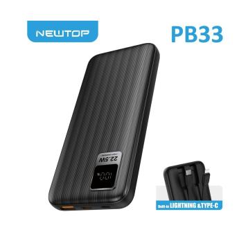 Newtop pb33 power bank 22.5w fast charging con cavi 10000mah nero