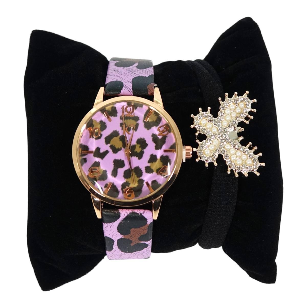 Orologio da polso analogico leopardato donna ed elastico fermacoda Le Kikke