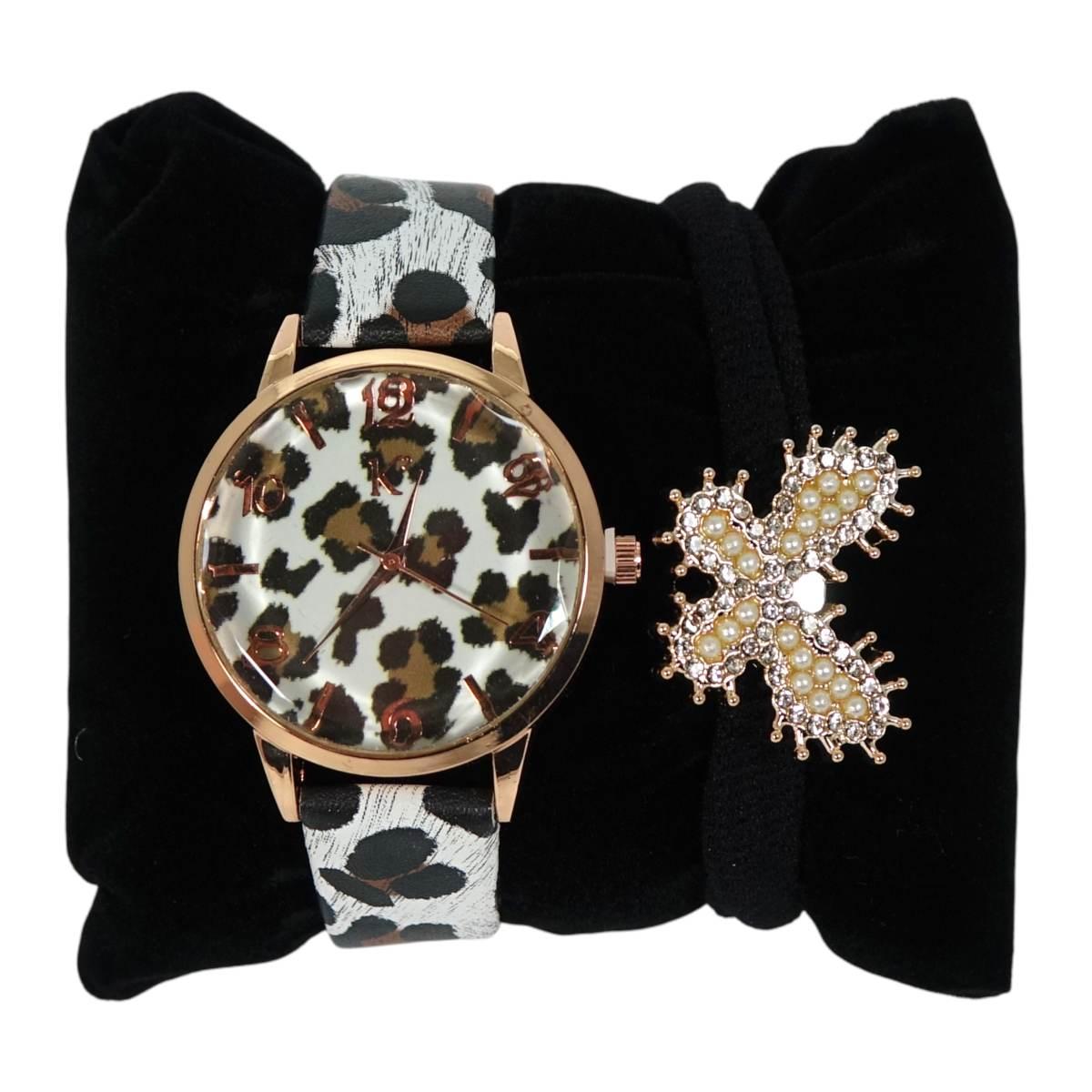 Orologio da polso analogico leopardato donna ed elastico fermacoda Le Kikke