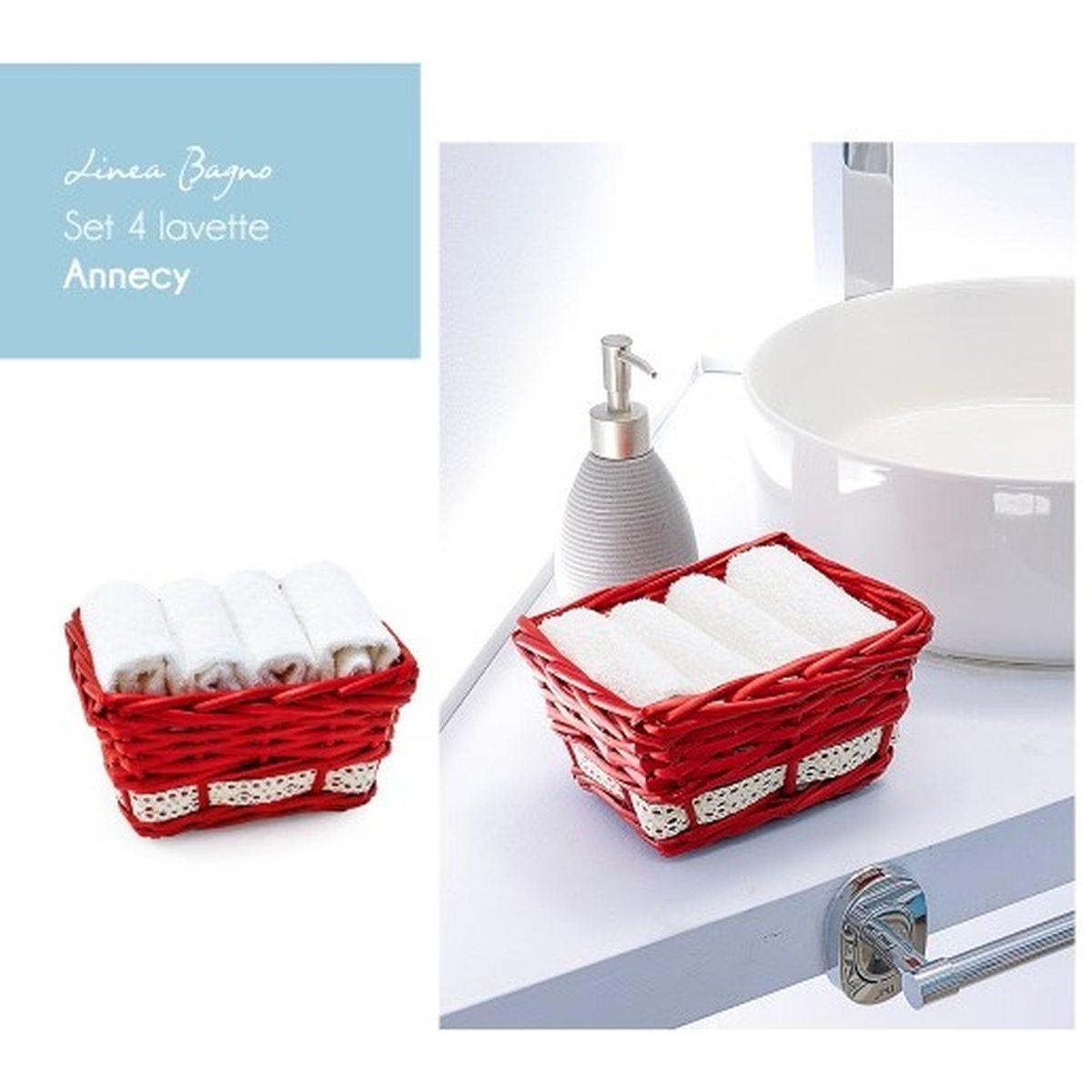 Set regalo 4 lavette bagno con cestino vimini Annecy