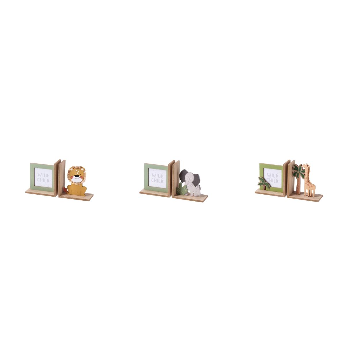 Set 2 reggilibri in mdf con portafoto bimbo animali savana 30x7,5xh16 cm