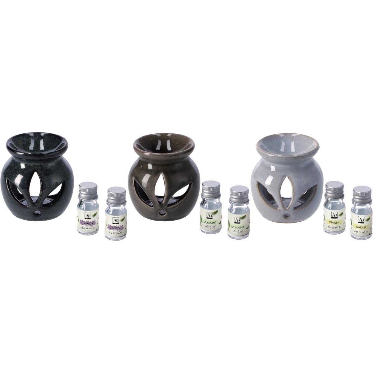 Kit per profumazione brucia oli in ceramica d7xh7,5 cm con 2 oli 5 ml