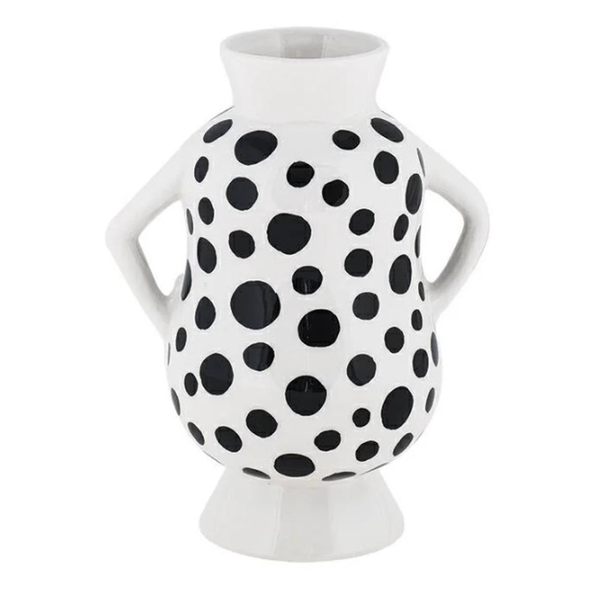 Vaso Elicriso bianco e nero con pois 83751 18x12,6x23x3 cm