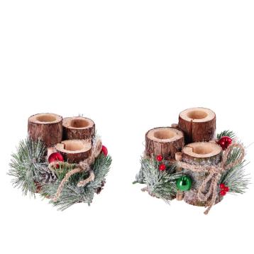 Portacandela natalizio in legno a 3 candele 19,19h15cm