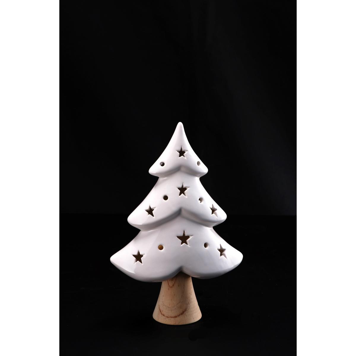 Albero natalizio in ceramica con LED(funzionamento a pila 2LR44 x 1,5V) 14,5x6,5h21,5cm