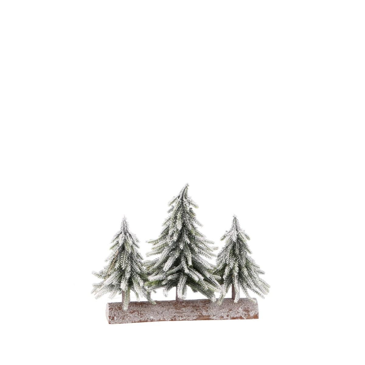 Decorazione natalizia in legno con a3 alberi innevati 28x6,5h26cm