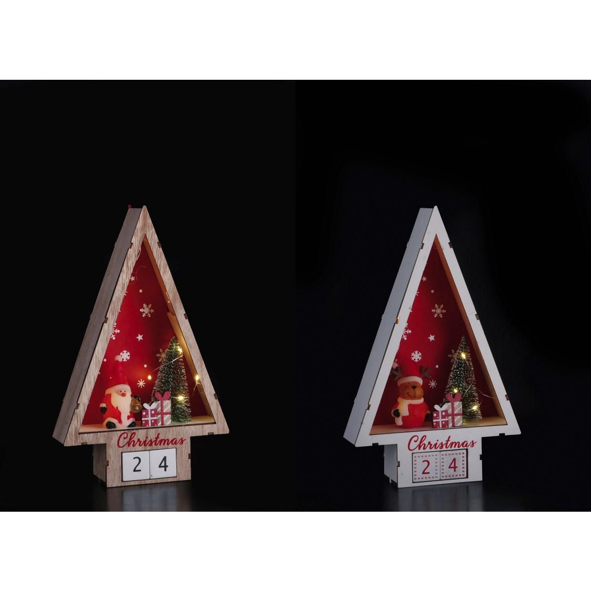 Decorazione natalizia in mdf mod. albero con 8 LED (funzionamento a pila 2AAAx1,5V) ass. 2 modelli 19x5,5h30cm