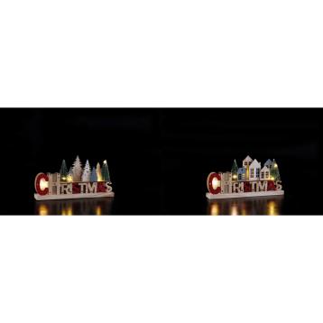 Decorazione natalizia in mdf mod. paesaggio con 5 LED (funzionamento a pila 2AAAx1,5V) ass. 2 modelli 26x4,5h13cm