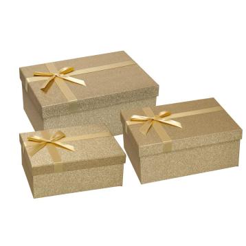 Set 3 scatole natalizie rettangolari in cartone con nastro oro 22x16h9cm-25x18h10,5cm-28x20h12cm