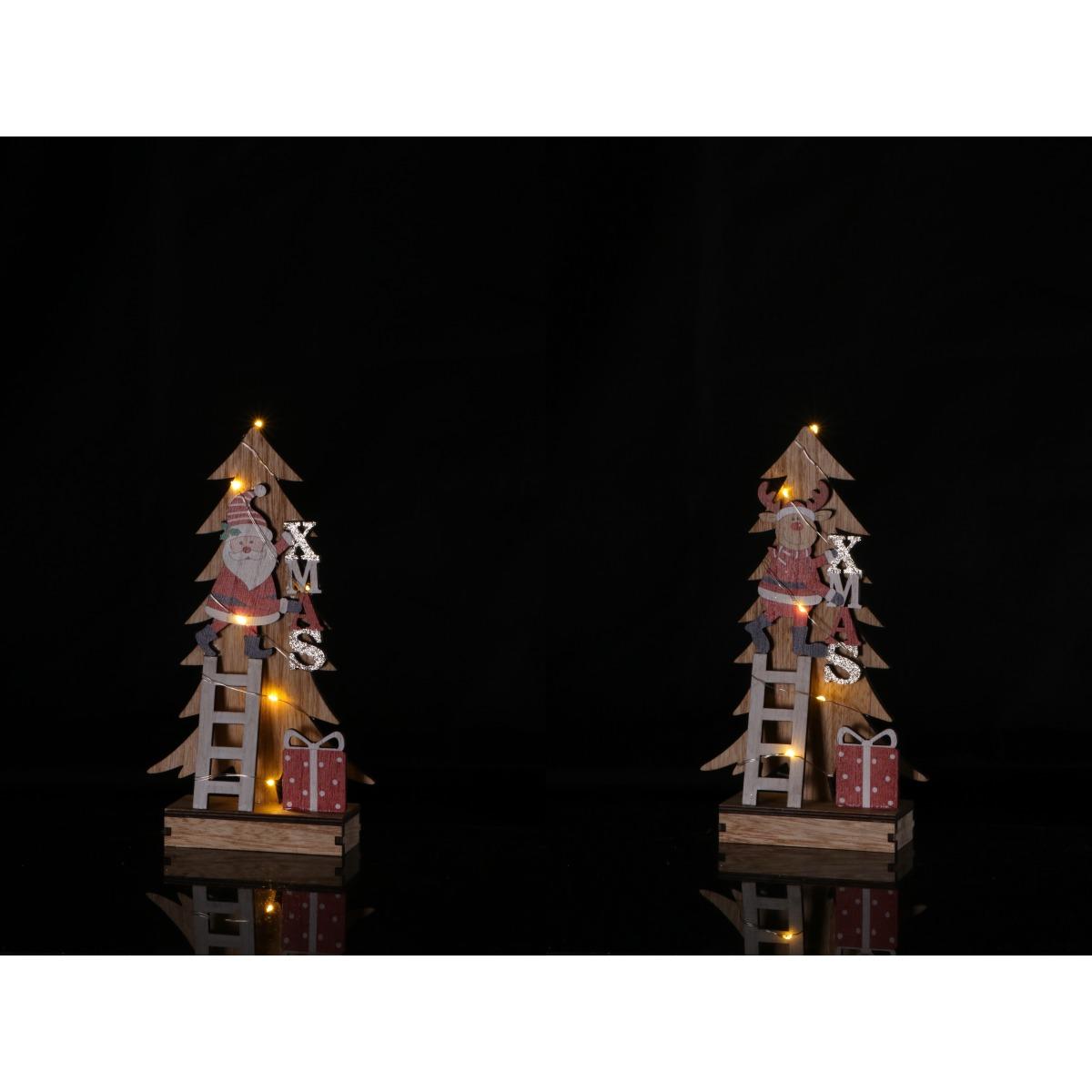 Decorazione in legno modello albero con 8 LED (funzionamento a pila 2AAA x 1,5V) 15,5x5xh27,5 cm