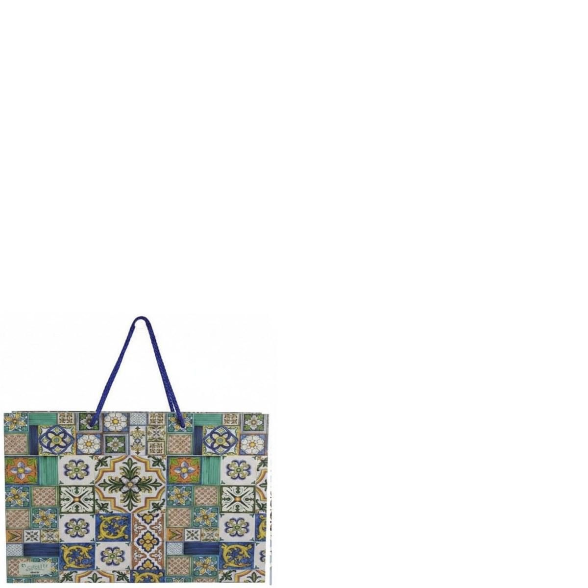 Shopper in carta h.22 x l.26 x p.8 cm manico in corda fantasia decorazioni siciliane
