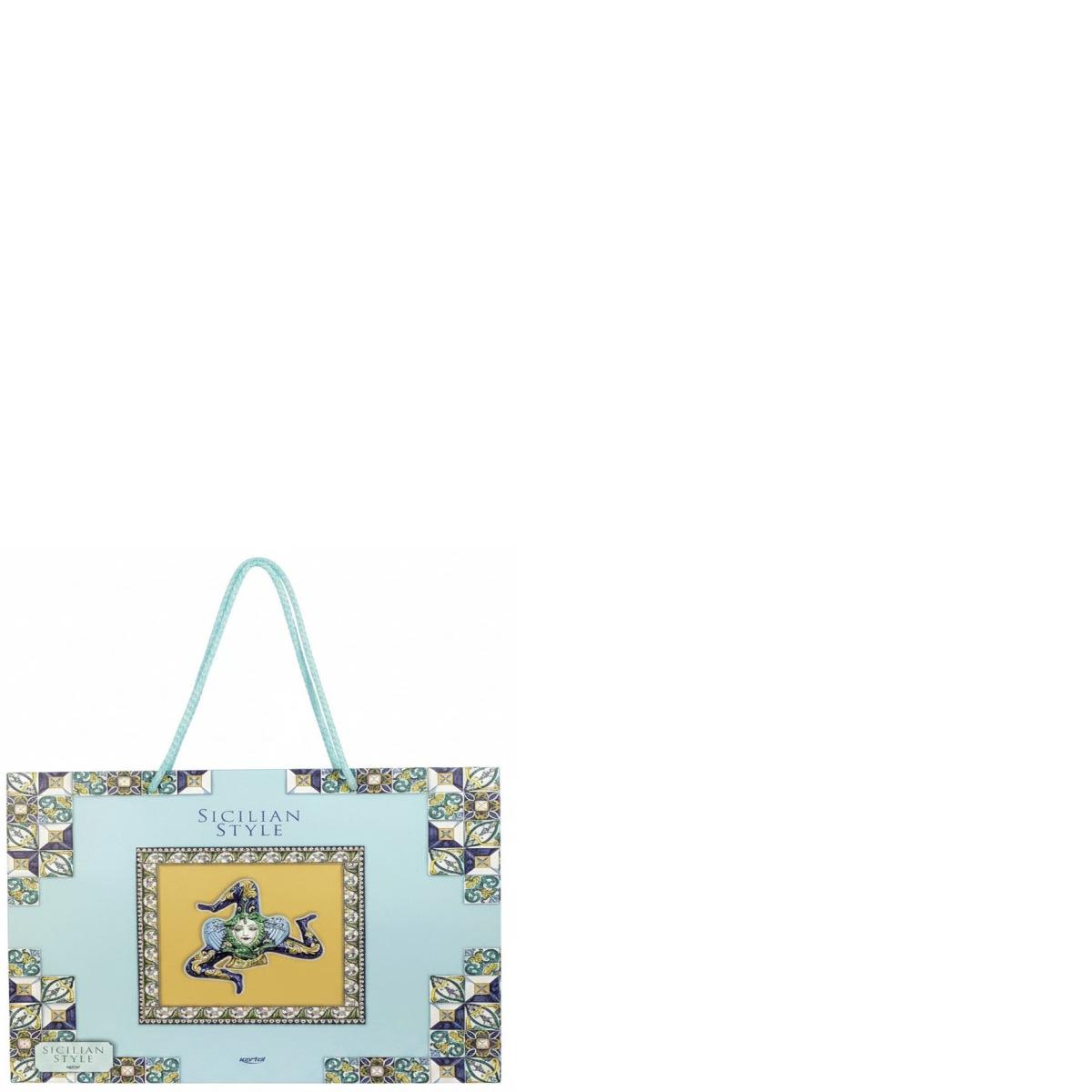 Shopper in carta h.22 x l.26 x p.8 cm manico in corda fantasia decorazioni siciliane