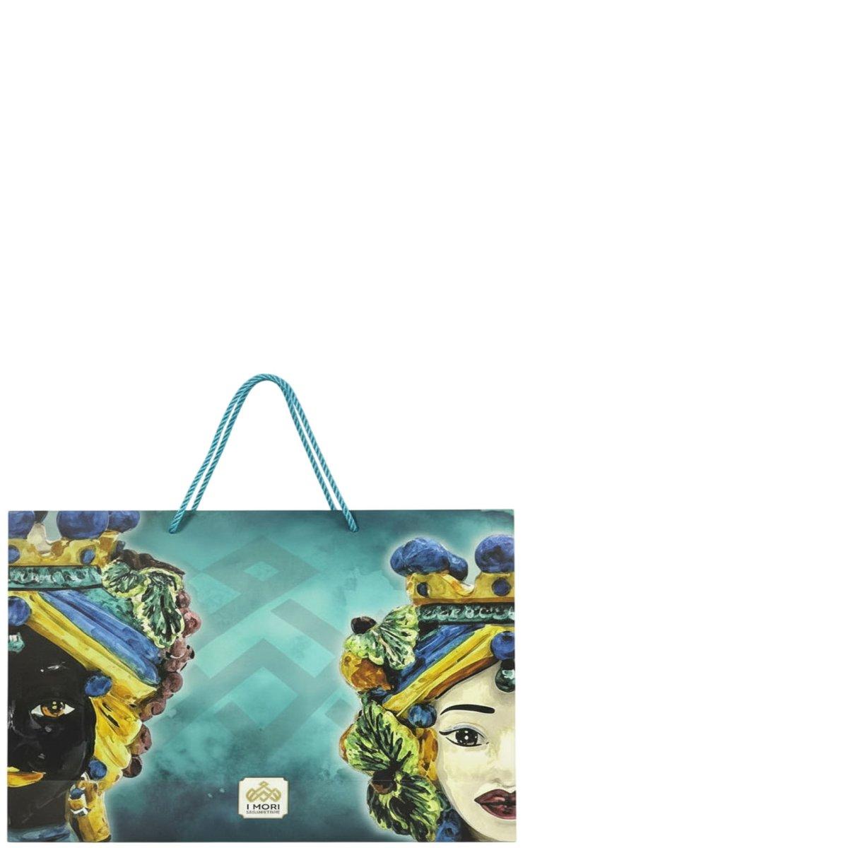 Shopper in carta h.28 x l.35 x p.10 cm fantasia decorazioni siciliane e manico in corda
