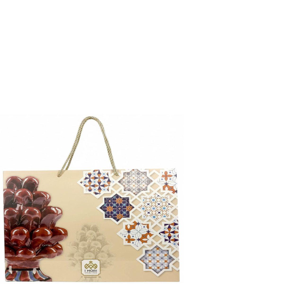 Shopper in carta h.28 x l.35 x p.10 cm fantasia decorazioni siciliane e manico in corda