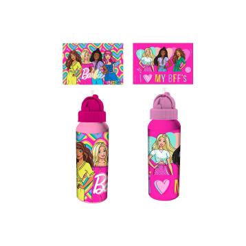 Borraccia in alluminio con cannuccia 550 ml barbie