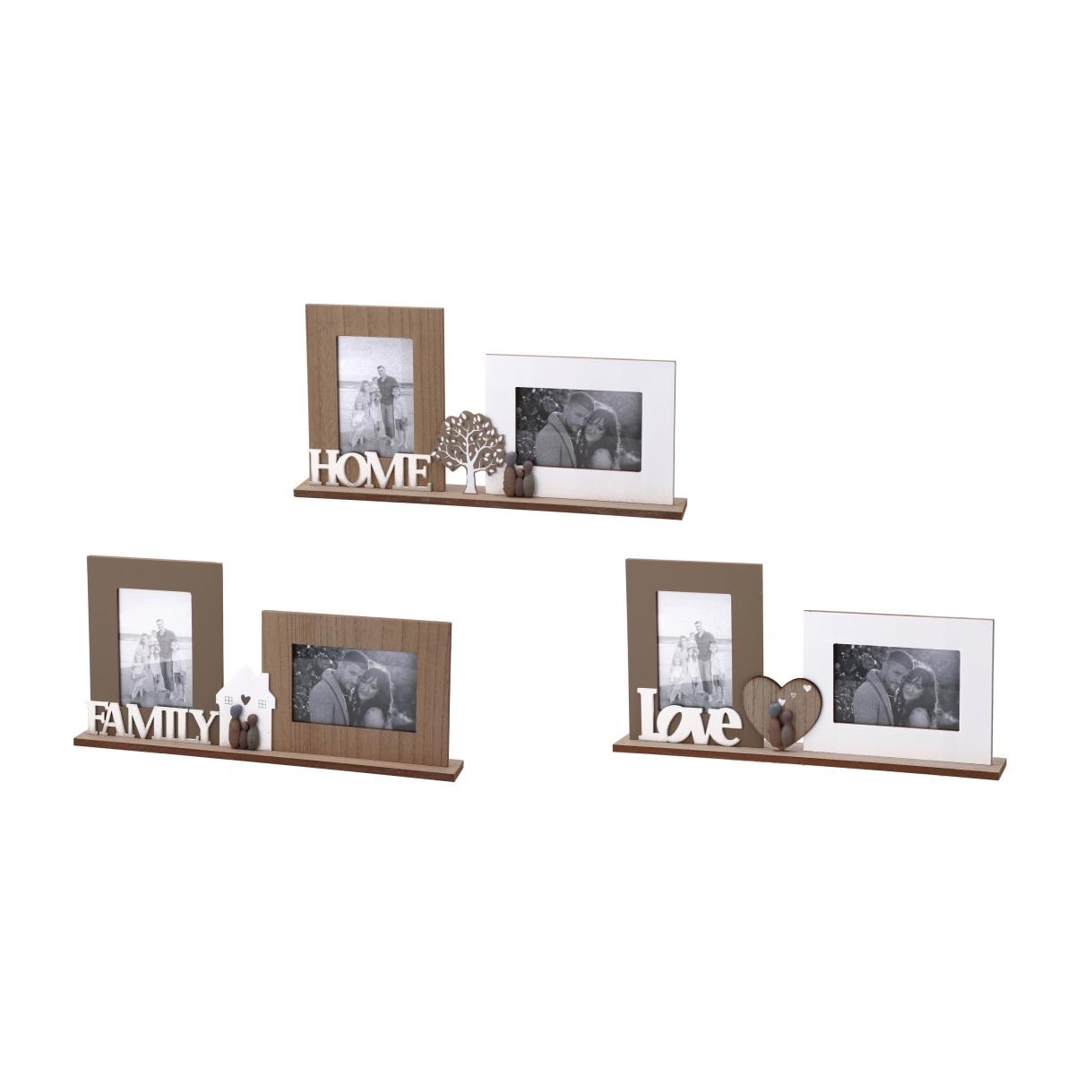 Decorazione in mdf con 2 portafoto con scritte Family Home e Love 44x6x h.22 cm