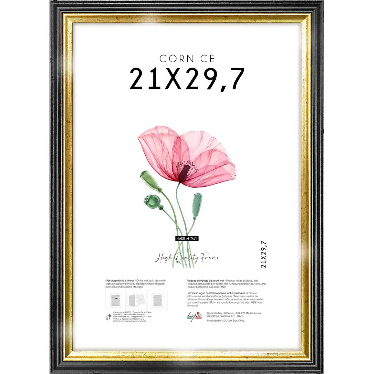 Cornice portafoto black gold 21x29,7 cm A4 Lupia