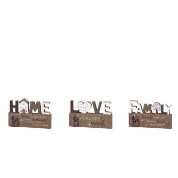 Decorazione in mdf con scritta Home Love e Family 18x11 cm