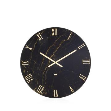 Orologio da parete in vetro temperato colore marmo nero e oro diametro 60 cm