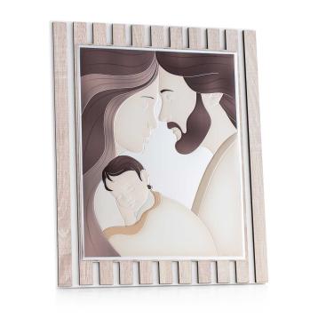 Pannello sacra famiglia in legno e pvd misura 18x22 cm