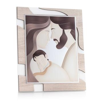 Pannello sacra famiglia in legno e pvd misura 18x22 cm