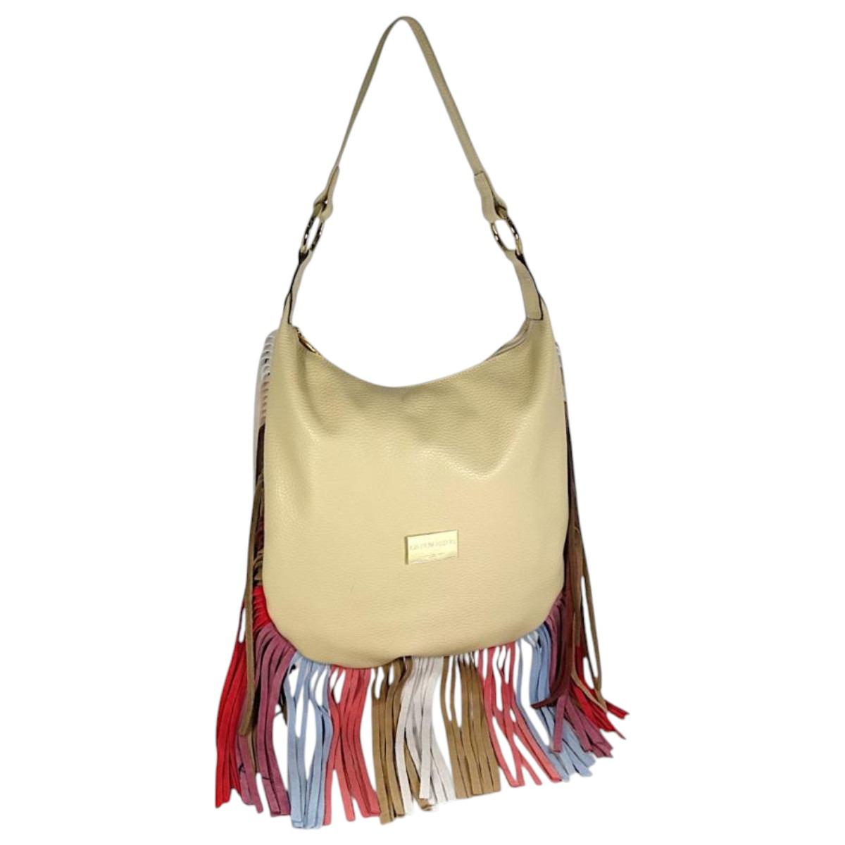Borsa donna in vera pelle con frange in camoscio Capoverde Made in Italy