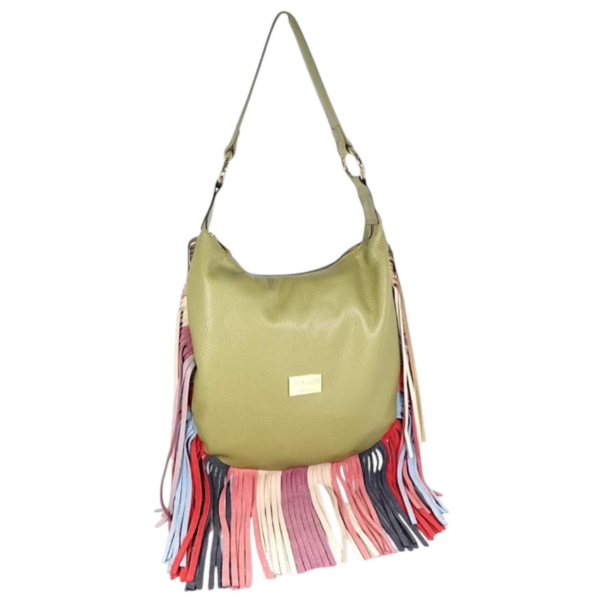 Borsa donna in vera pelle con frange in camoscio Capoverde Made in Italy