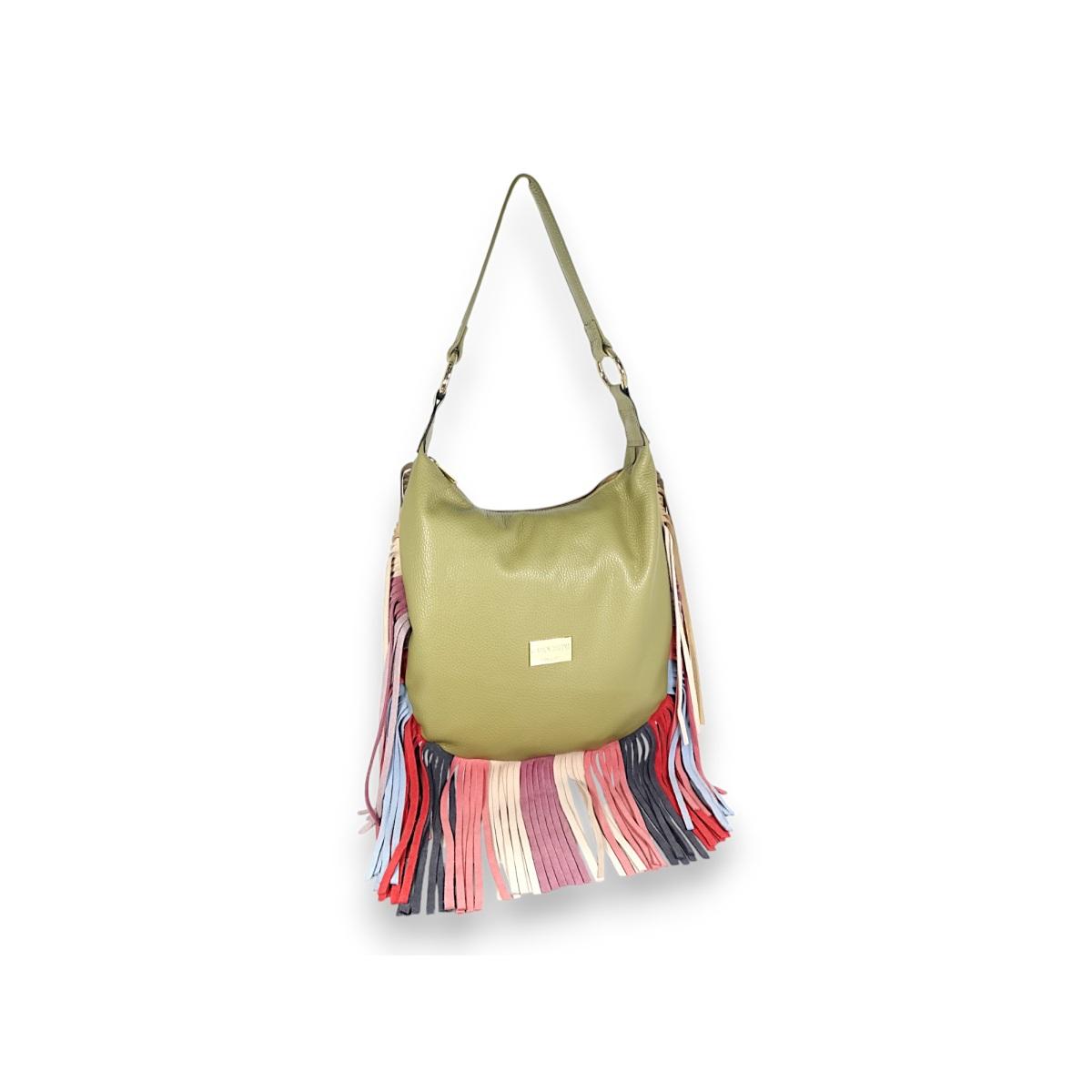 Borsa donna in vera pelle con frange in camoscio Capoverde Made in Italy