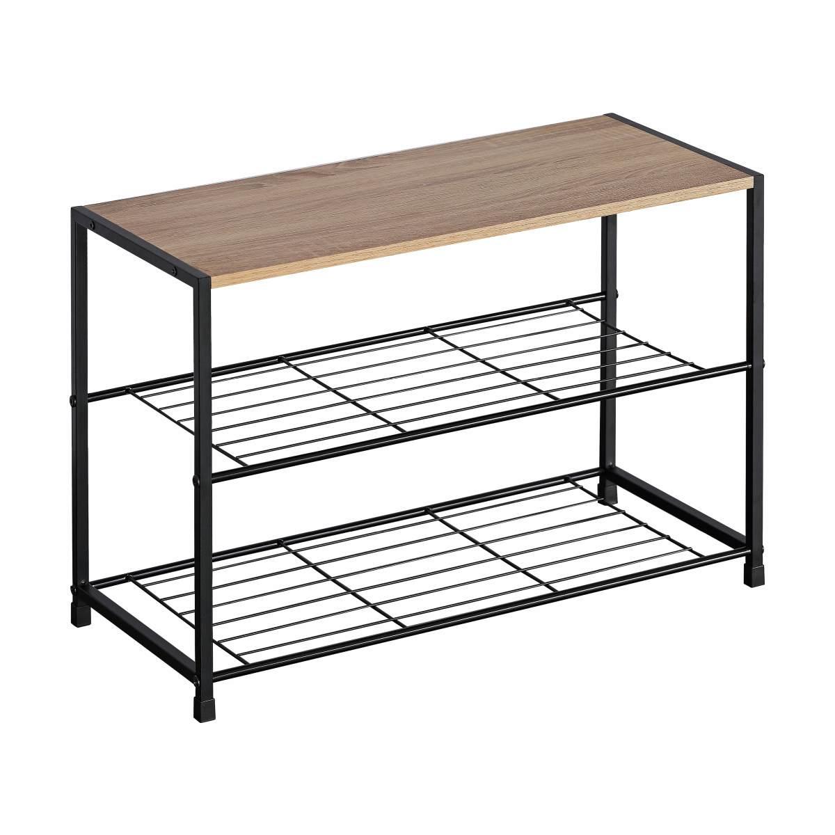 Panca scarpiera in acciaio e legno con 2 ripiani 60x30x h.43 cm