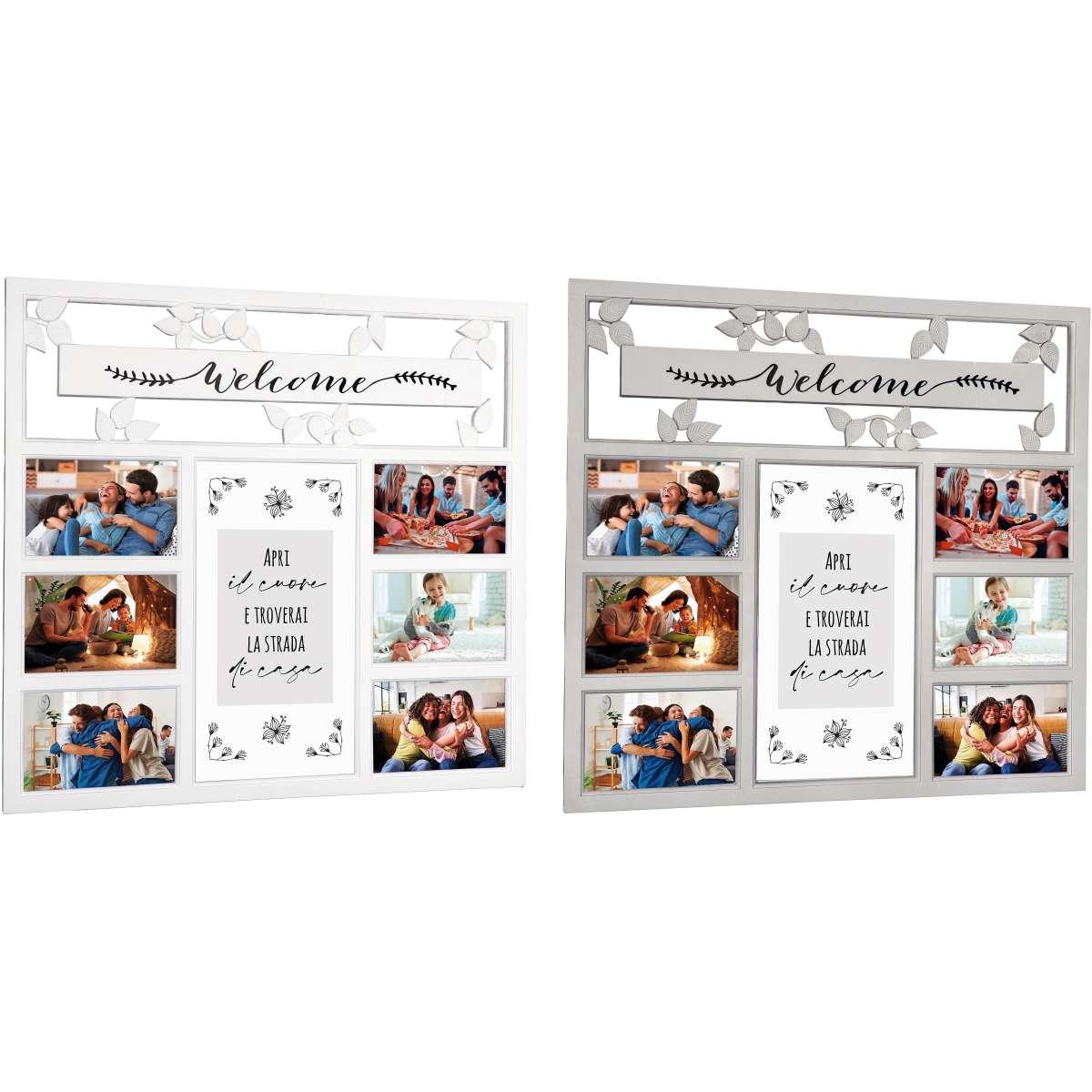 Portafoto in plastica per 6 foto con scritta welcome 51,5x49 cm