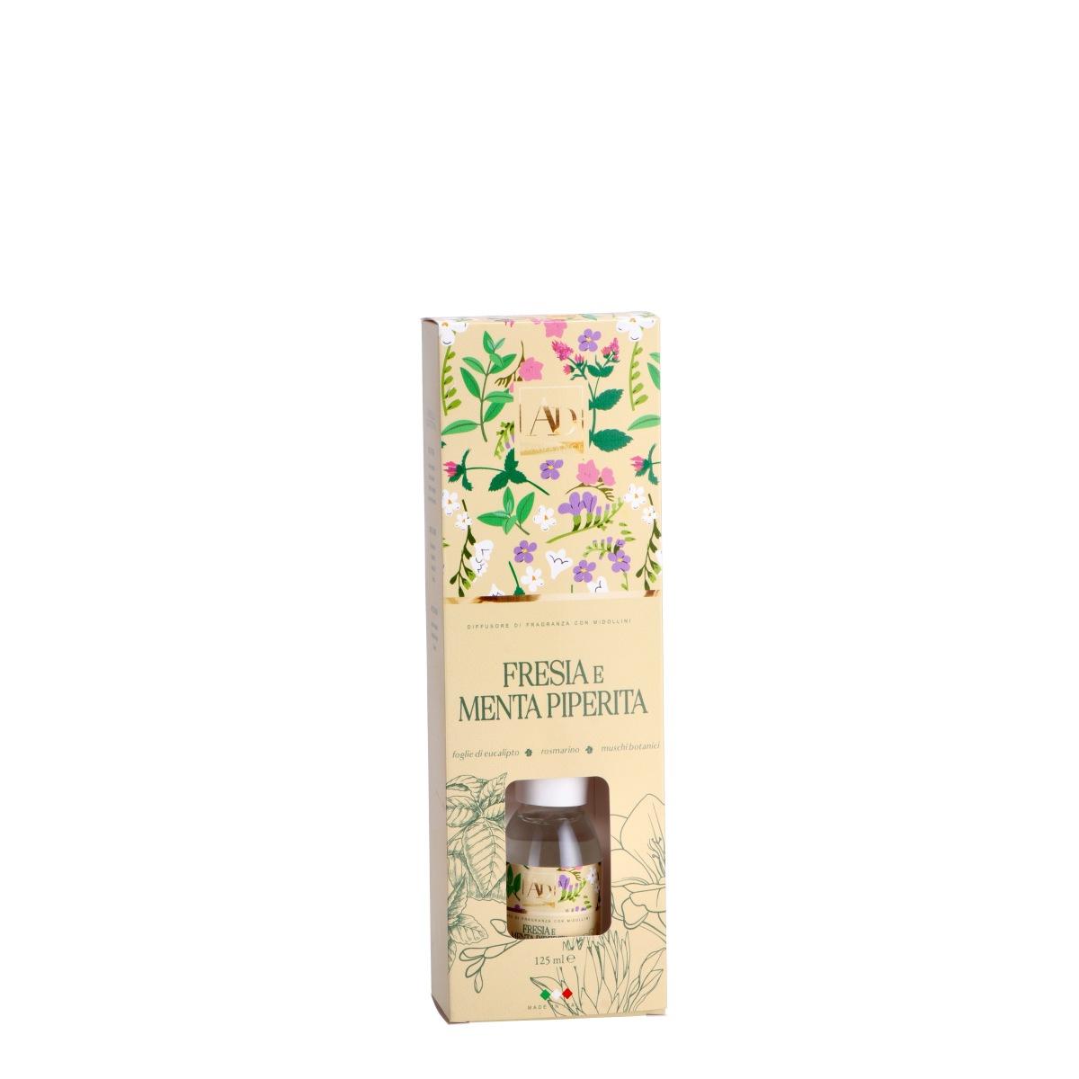 Diffusore di fragranza con midollini bouquet floreali Fresia e menta piperita 125 ml.