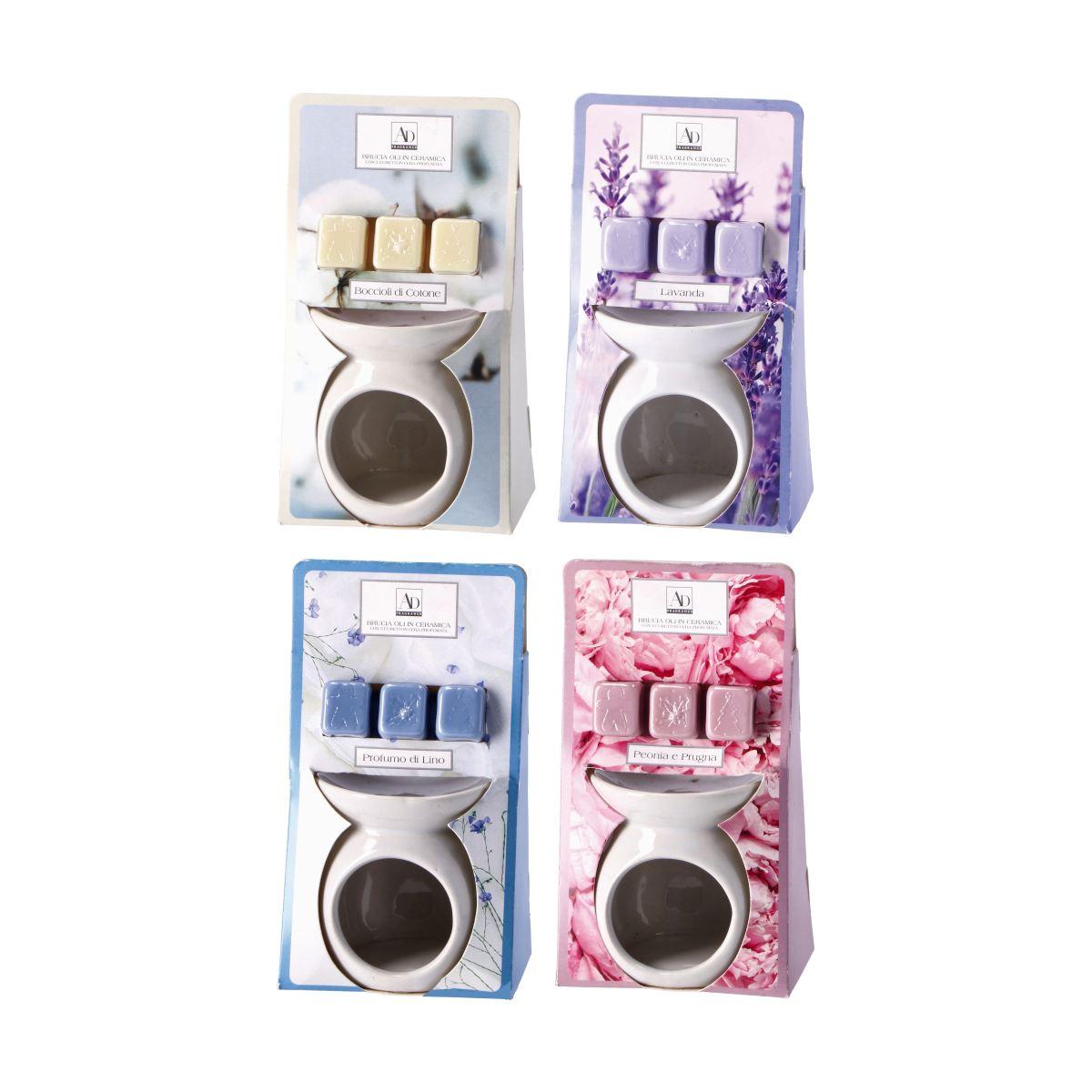 Confezione regalo brucia oli in ceramica e cubetti profumati 9x h.10 cm