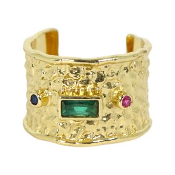 Anello donna a fascia larga martellata con pietre colorate