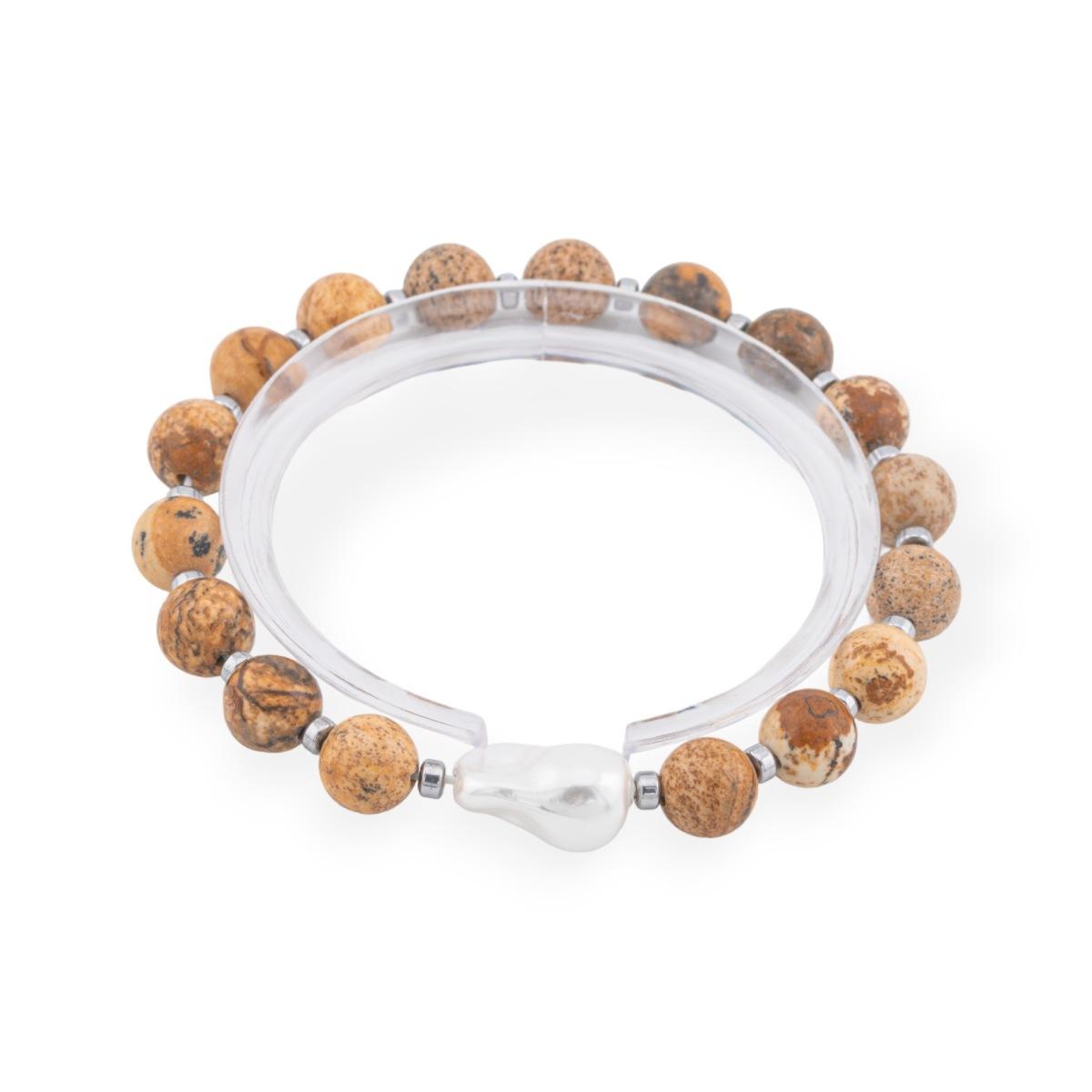 Bracciale uomo elastico di pietre dure e perla barocca