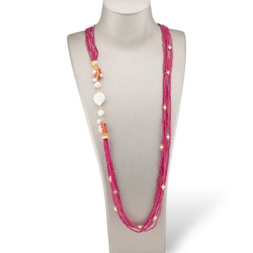 Collana bijoux con pietre dure, perle di fiume barocche e zirconi diamond cut